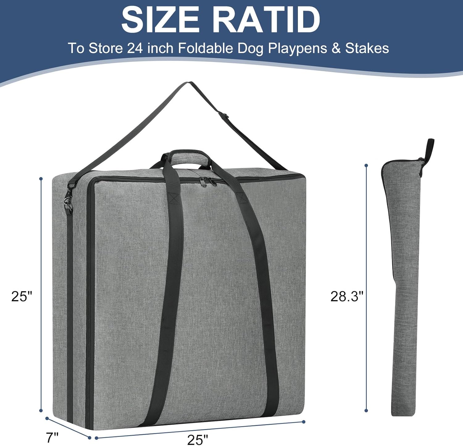 24" Dog Playpen Storage Bag, Suitable for Foldable Exercise Pet Playpens, Dog Fence Travel Bag with Handles for Camping and RV Trip, Waterproof Oxford Fabric Grey