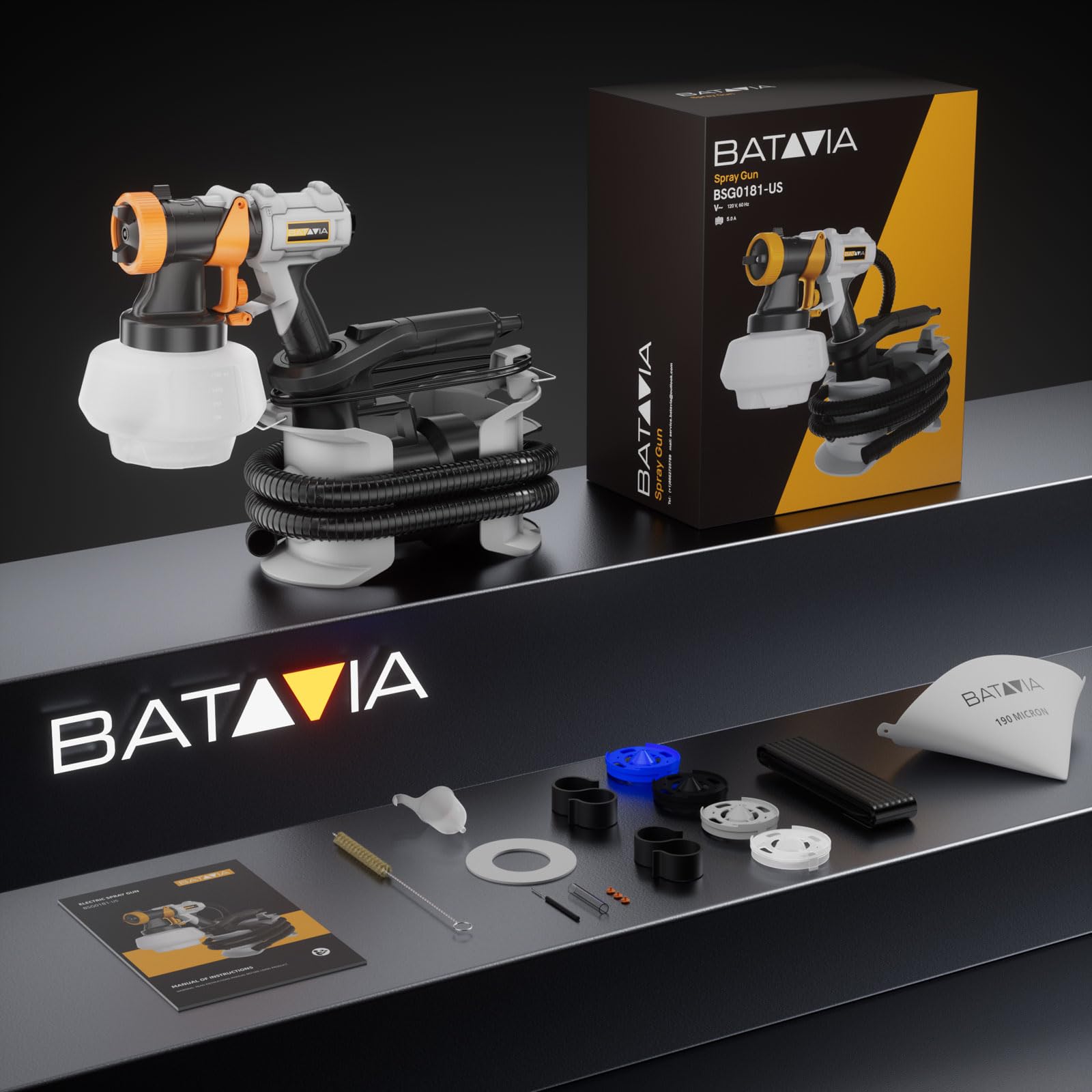 BATAVIA - Pulverizador de pintura de alta potencia HVLP de 700 W con manguera de aire de 6 pies, 4 boquillas y 3 patrones, pistola de pintura para pintura de casa, muebles, armarios, vallas, mejoras