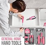 Ensemble d'outils rose de 24 pièces pour femmes – Mini trousse à outils pour étudiants universitaires et chambres de dortoir – Boîte à outils de démarrage pour la maison, le bureau et le dortoir