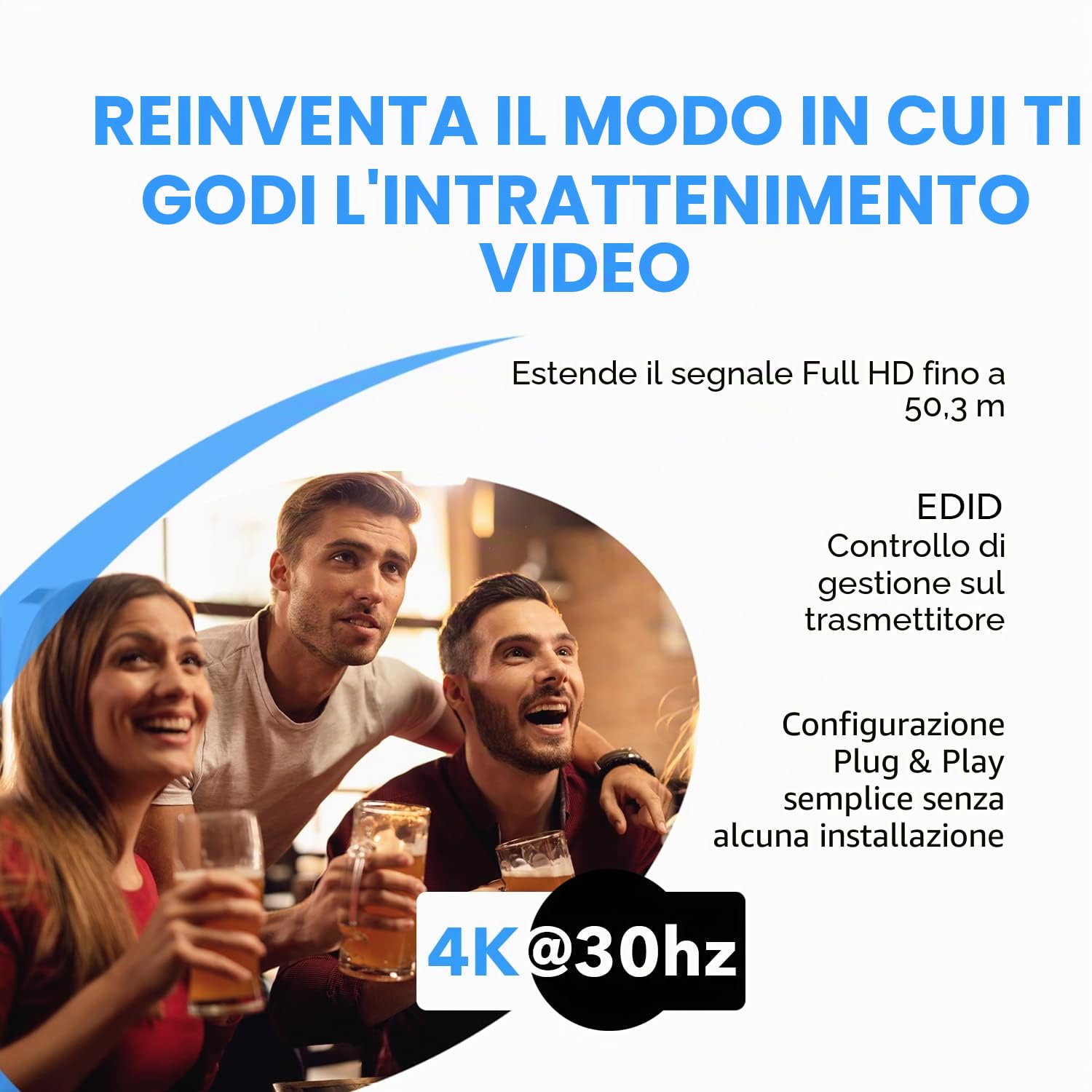 Orei 4K 1x2 HDMI over ethernet Extender Splitter su cavo Ethernet CAT6/7 4K @ 30Hz fino a 50 m - 1 ingresso 2 out, 1080p @ 60Hz fino a 70 m, PoC, controllo IR, EDID, HDMI Loop Out (HD12-EX165-K)