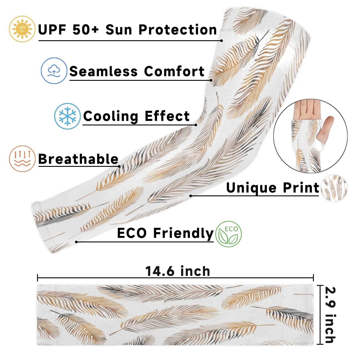 Eativisa Gardening Sleeves for Women Men Arm Sleeves Feathers Leaves Anti-Slip Defense Sun Protection Sleeves Breathable UV Cooling Farmer Sleeves Cover Arms for Sport Outdoor Running