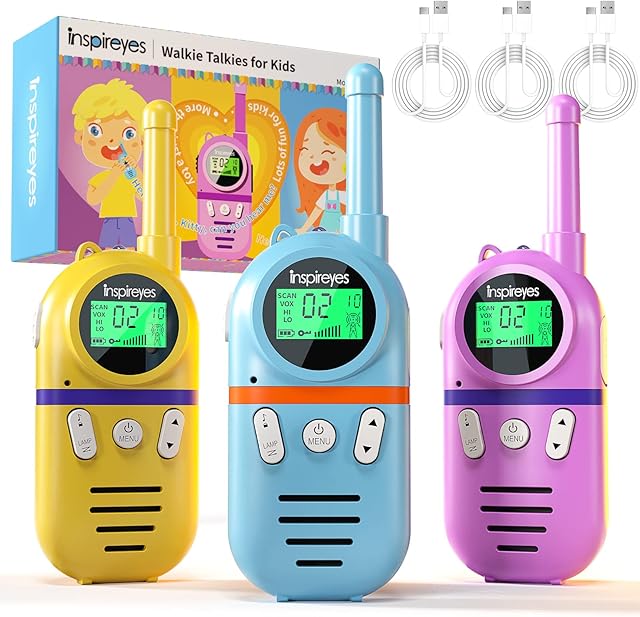 Rechargeable Walkie Talkies for Kids, 48 Hours Working Time 3 Miles Range 2 Way Radio Outdoor Toys for 3-12 Year Old Boys Girls, 3 Pack