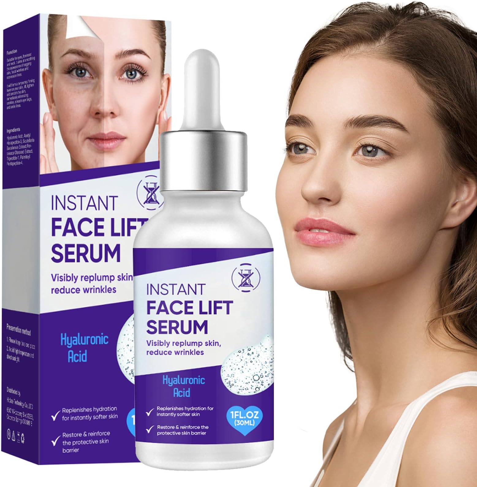 Instant Face Lift Serum, Temporary Skin Lifting & Tightening Serum with Hyaluronic Acid, Effective Smooth Fine Lines, Wrinkles & Visibly Hide Loose Sagging Skin in 2 Minutes