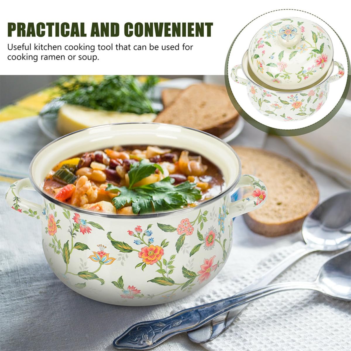 Pentola Smaltata da 3l per Zuppe Manico Leggero e Design Elegante, per Cucinare Zuppe Calde e Bollire Latte in Cucina