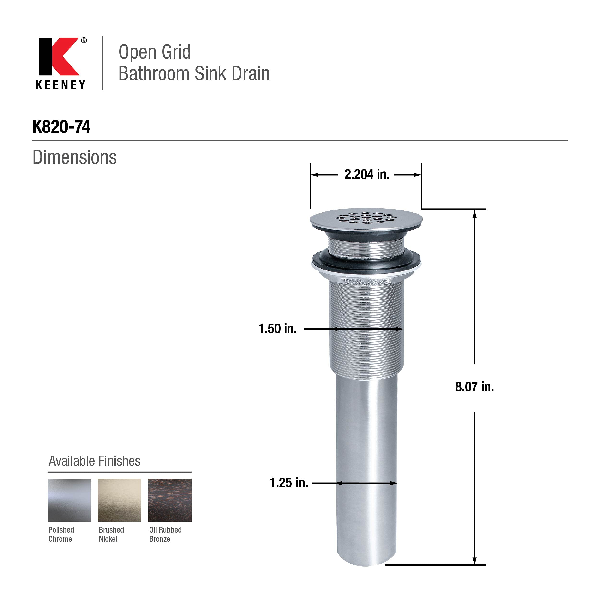 Keeney - Desagüe universal para fregadero sin rebosadero