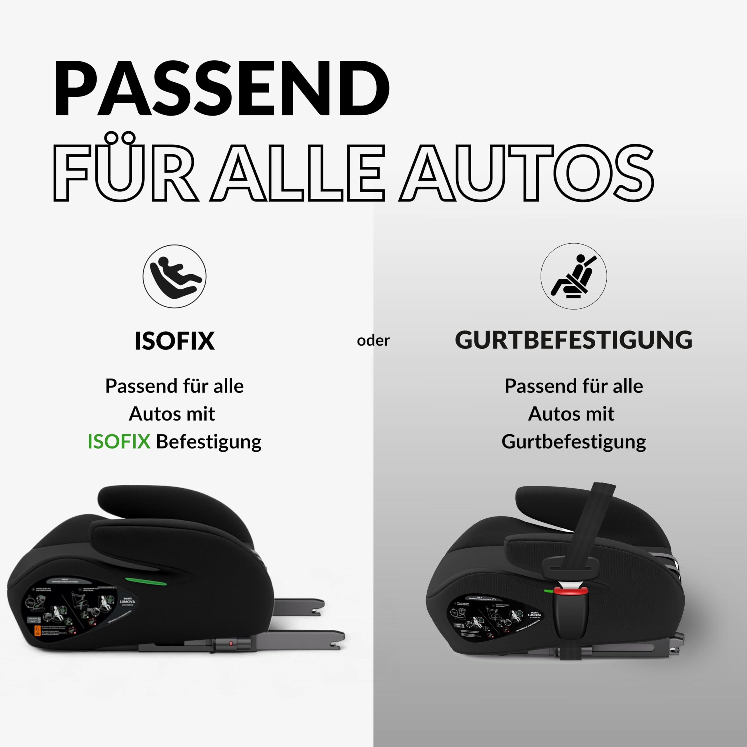 OWEN Sitzerhöhung Auto ISOFIX Kindersitz Memory-Schaum Wechselbezug 15–36 kg 6–12 Jahre ECE R129 geprüft ergonomisch leicht Bezug waschbar schwarz