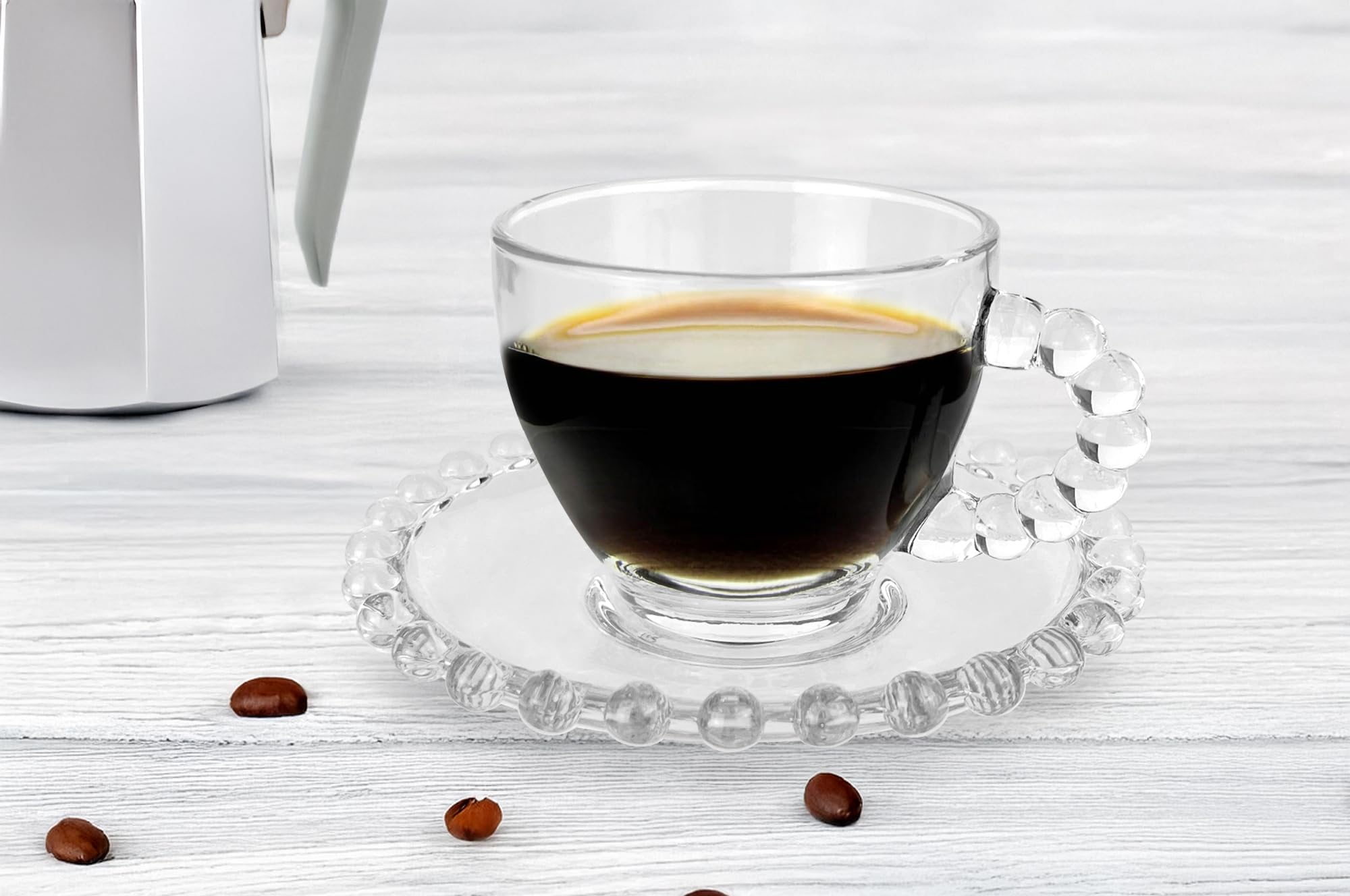 Set 6 Tazzine Caffè In Vetro Con Piattino Eleganti 85 ML Lavabili In Lavastoviglie Trasparenti Certificate Contatto Alimentare In Elegante Confezione Regalo Ricamate Tazza Servizio Bicchierini Amburgo