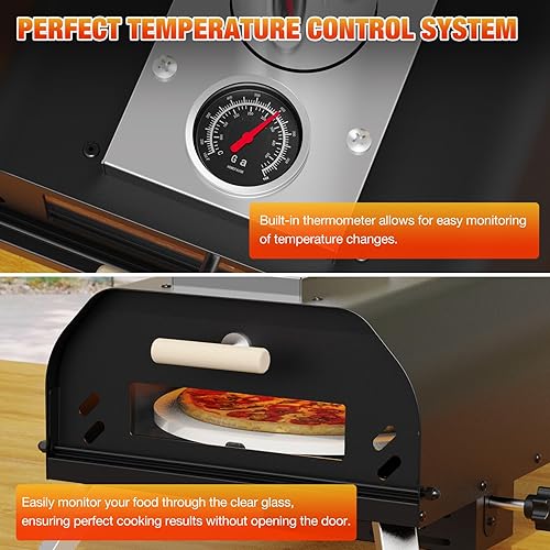 Miniatura 6 de Horno de pizza para exteriores de 12 pulgadas, hornos de pizza de pellets de madera con piedra giratoria de 360, estufa de pizza portátil exterior,