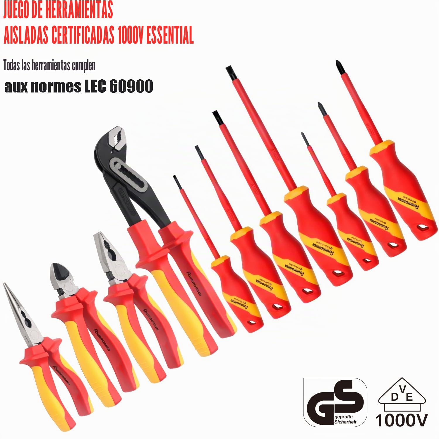 Juego de destornilladores y pinzas aislados (1000 V) | Kit de destornilladores eléctricos aislados con probador de voltaje, Phillips Magnético Electricista Ranura Destornillador