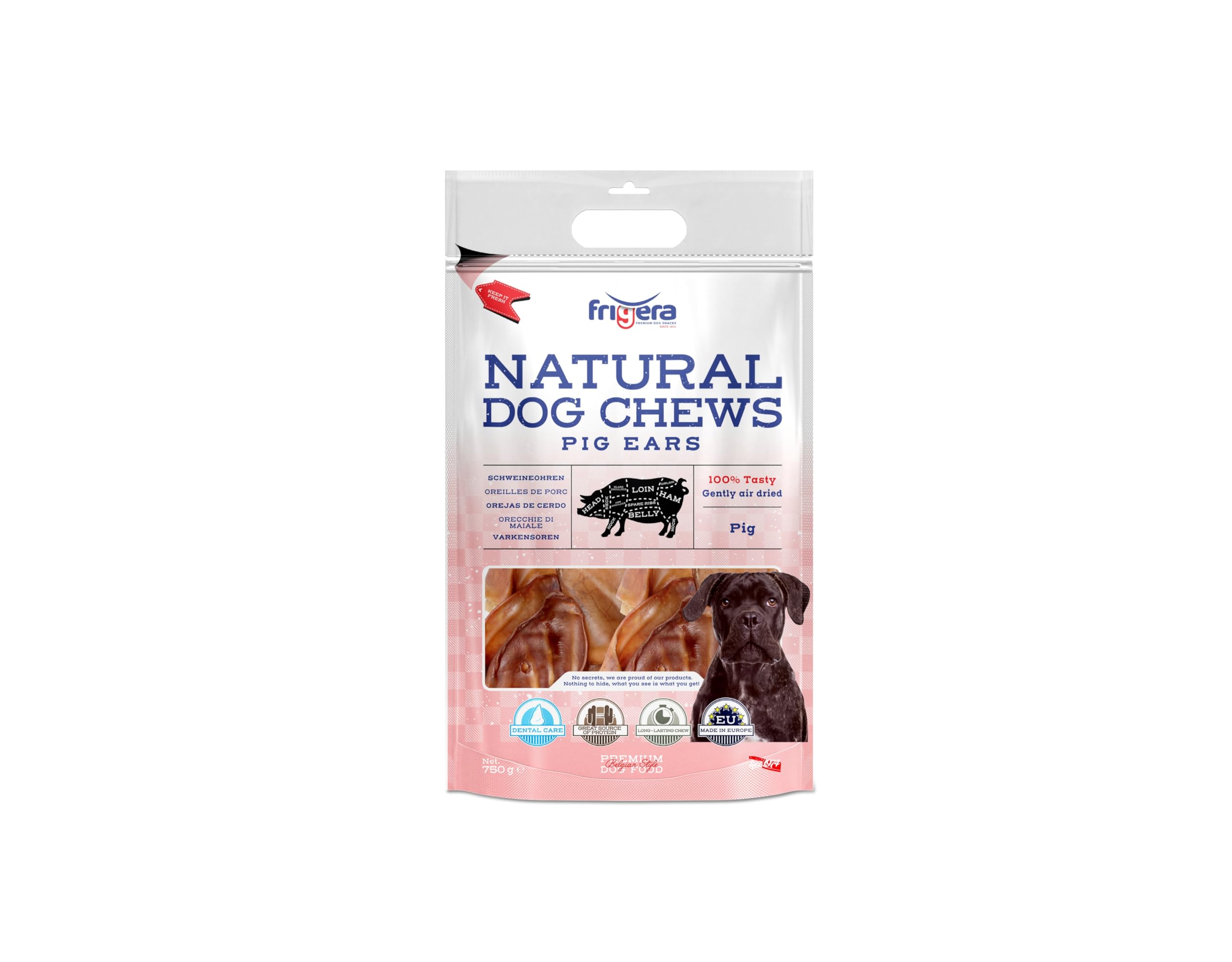 Frigera Oreilles de Porc 750g – Friandises Naturelles et Riches en protéines pour Chiens, Snacks de qualité sans additifs