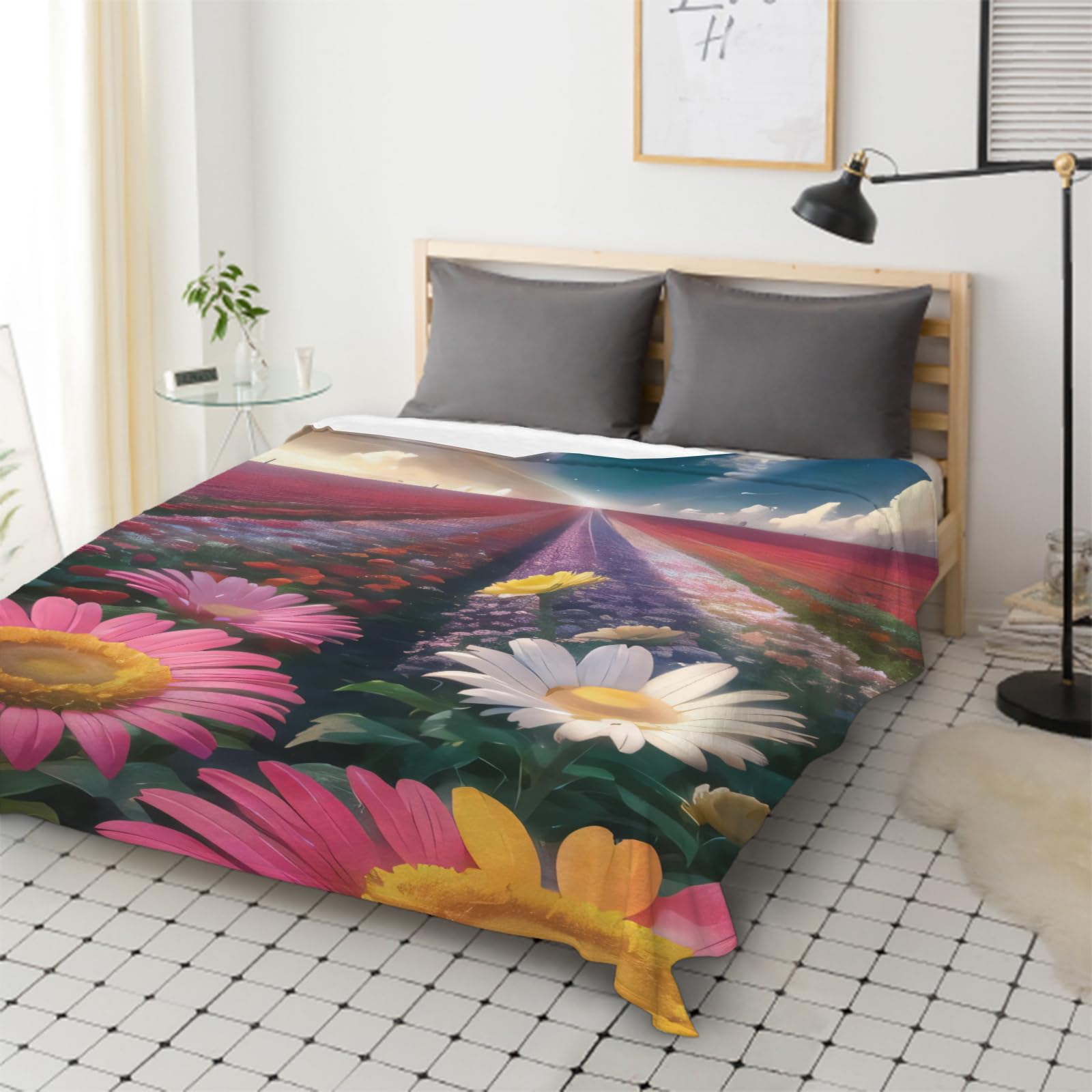 Manta de Franela Estampado Floral 180x200 cm Manta de Franela de Microfibra Chica Manta de Felpa Suave para Sofá Cama Manta Polar Invierno Gruesa y Esponjosa Caliente