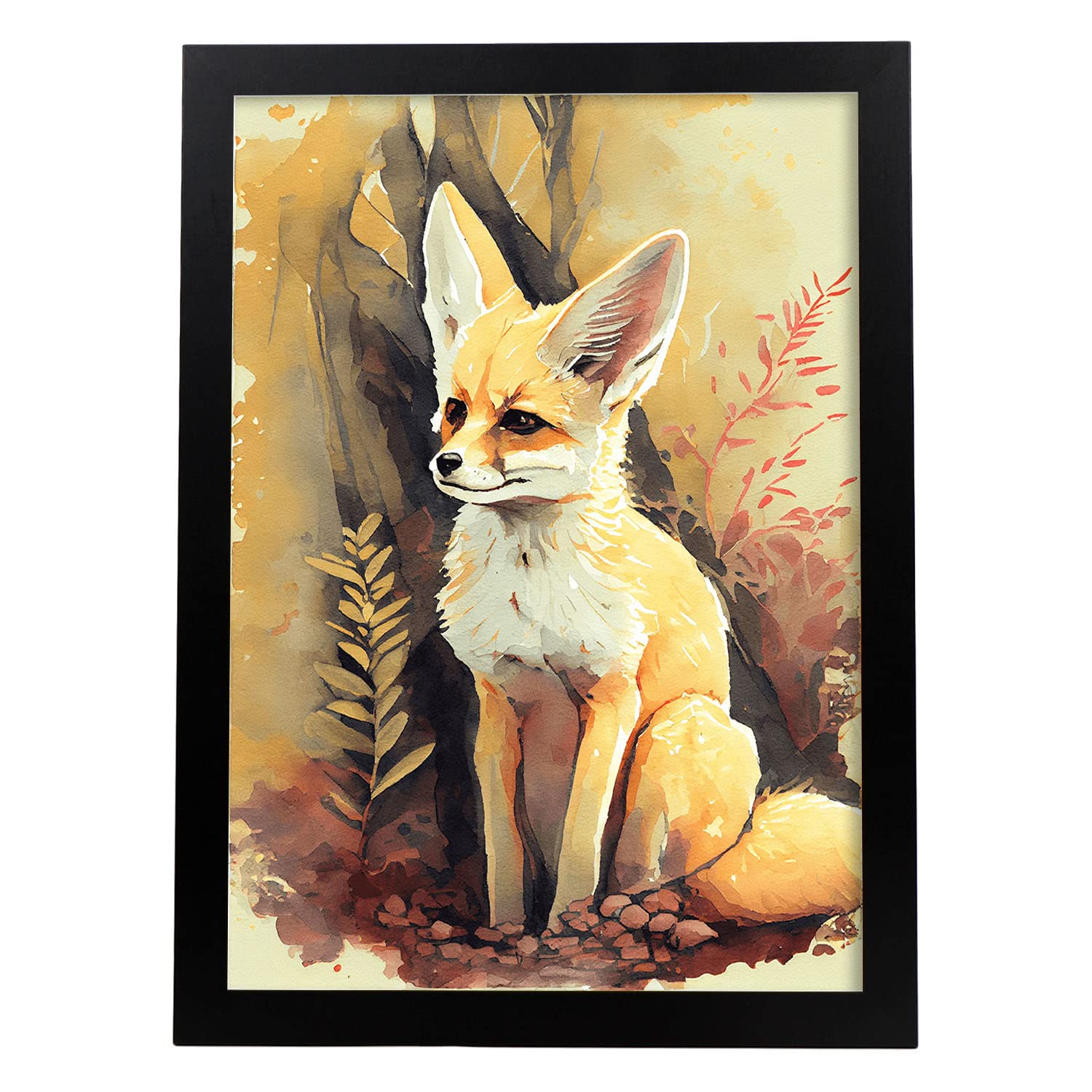 Nacnic Fennec Fox In The Forest Poster In Watercolor Style Print. Illustration Of Animals In Natural Landscape Wall Art For Interior Design Decoration, Size A4