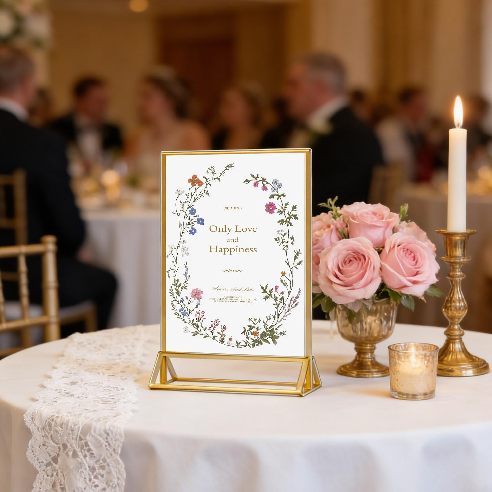 Lot de 6 supports de panneau en acrylique avec bordure dorée, cadre transparent double face, support vertical parfait pour numéros de table de mariage, menu de restaurant, affichage de photos