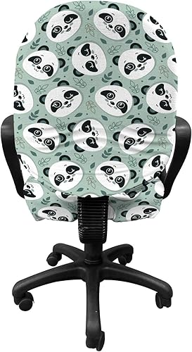 Miniatura 2 de Ambesonne Funda protectora para silla de oficina con diseño de animales, diseño de oso panda de dibujos animados, diseño de hojas, tamaño estándar,