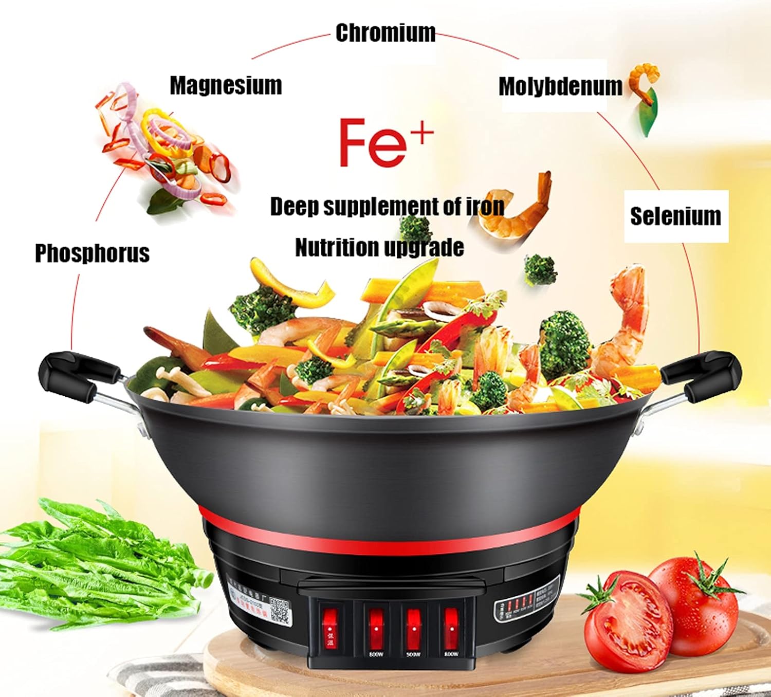 Electricity Heat Pan, Cooking Stew Integrated Electric Steamer, Multi-Function Household Cast Iron Electric Pan