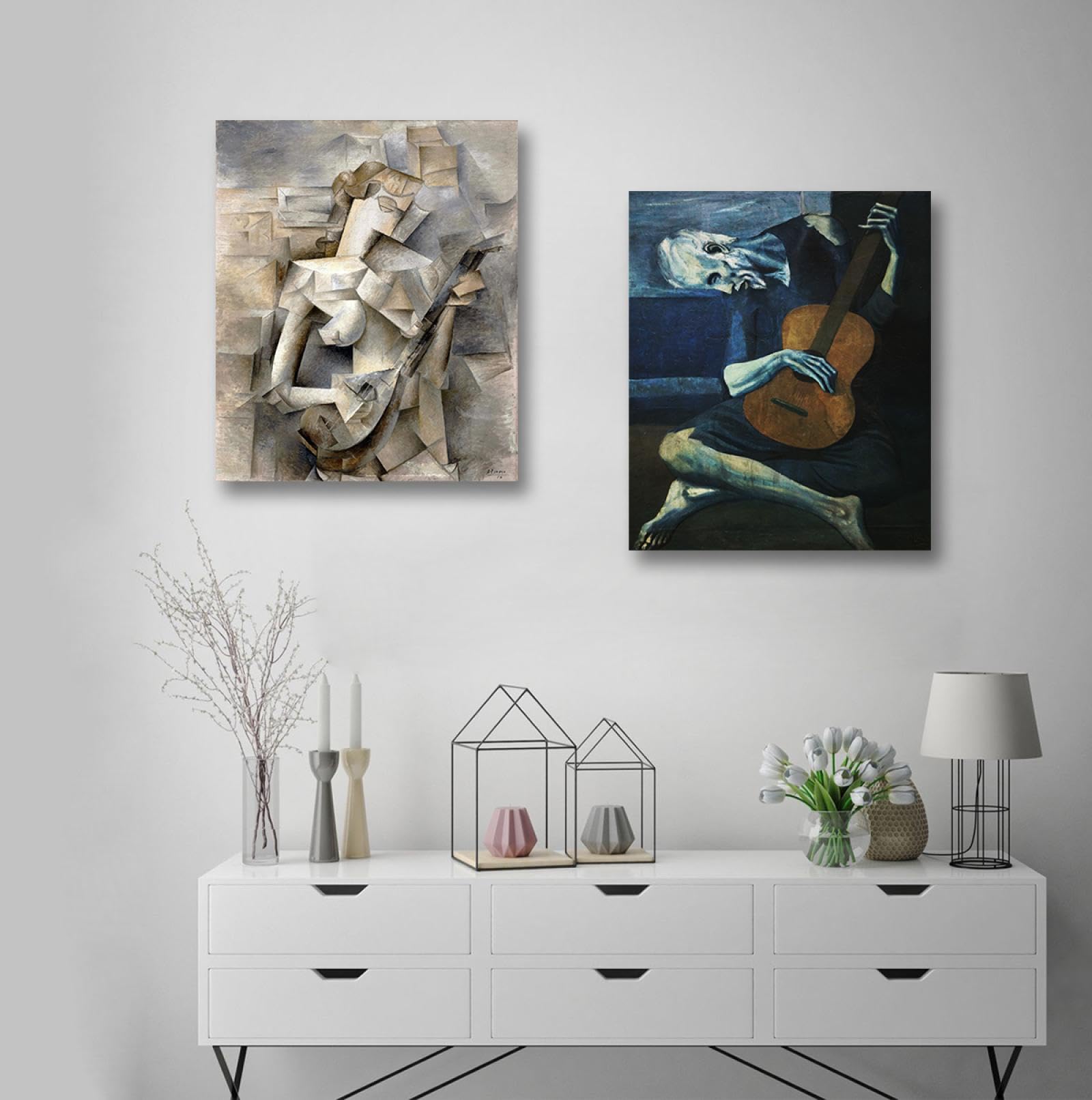 Cuadros famosos lienzo de arte de pared de cuadros conjunto de 2 carteles estéticos abstractos de Picasso enmarcados estirados para la décor del baño de la sala de estar 65x85cmx2pcs marco interior