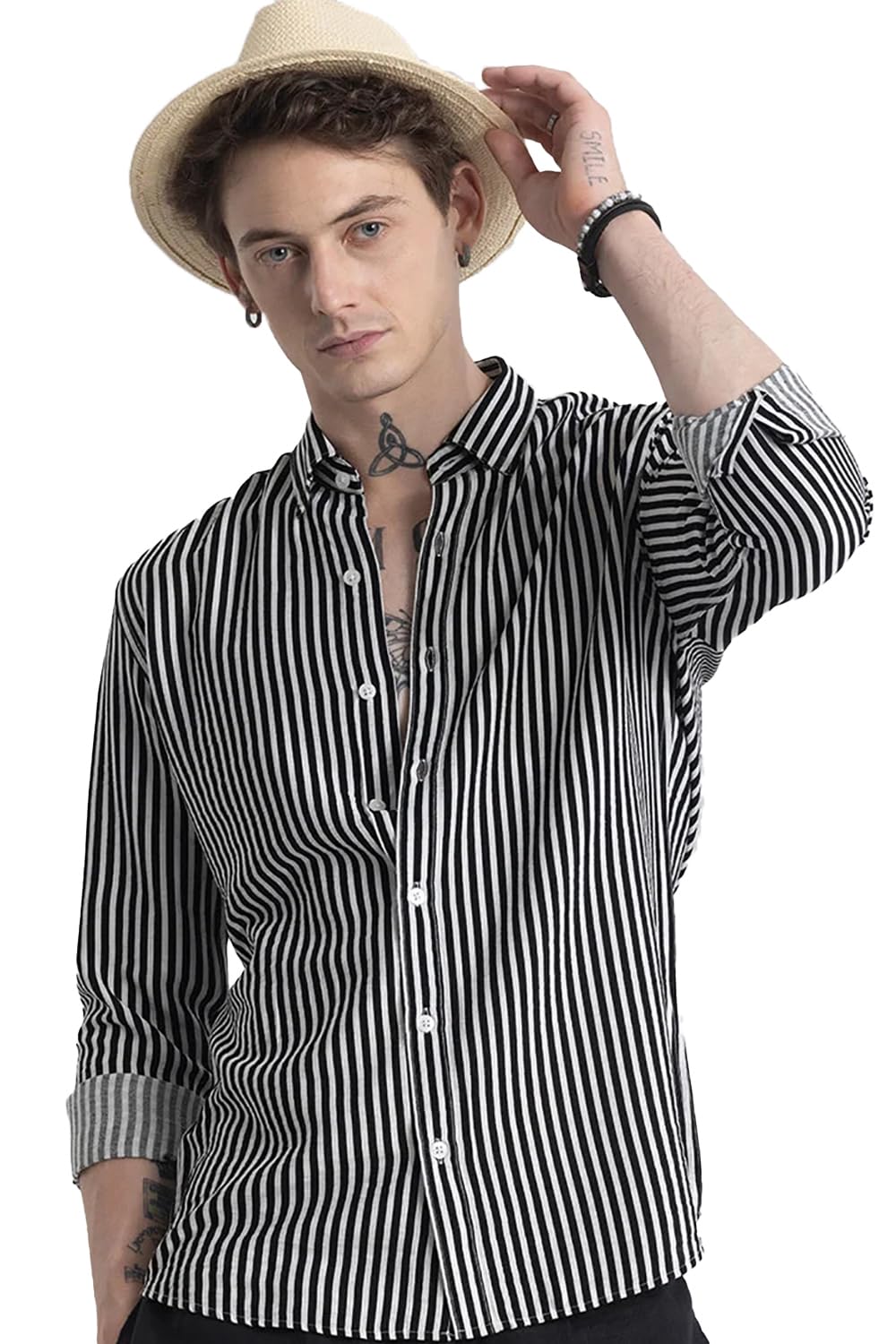 Men's Cotton Casual Printed Striped Stylish Latest Shirt for Men-image-11