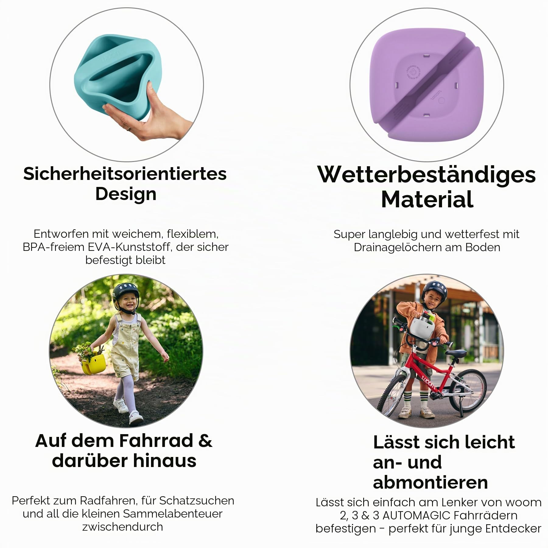 woom POP Kinder Fahrradkorb GO 2, 3 & AUTOMAGIC 3, 4 - Einfach aufsteckbar, wetterfest, BPA-freie Lenkeraufbewahrung für Outdoor-Abenteuer