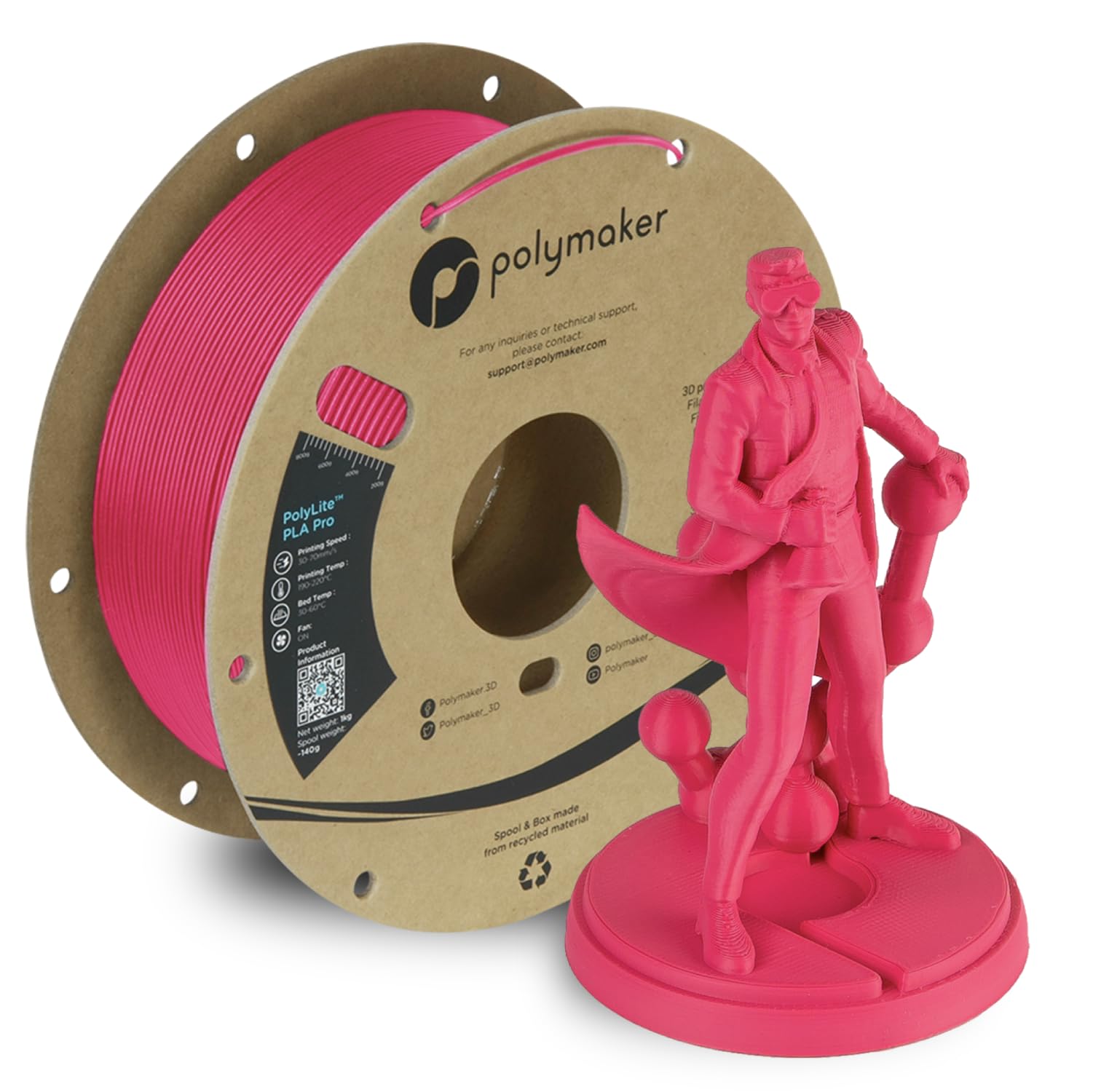 PolyMaker PRO PLA 1.75mm Magenta - Tough & High Rigidity 3D Printing Filament, 1kg