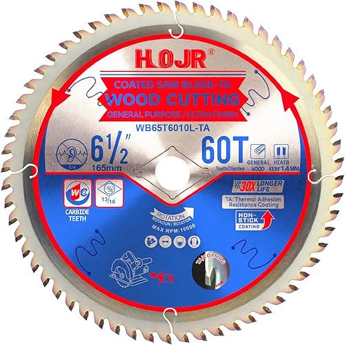 HOJR Circular Saw Blades Woodworking TA Series,6-1/2" 60-Tooth 5/8" Arbor,Ultra 