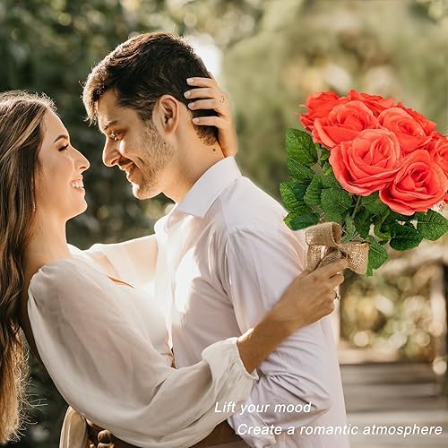 Miniatura 2 de Softflame Flores ArtificialesFalsasFaux - Rosa Coral 10 PIEZAS para Boda, Hogar, Fiesta, Restaurante