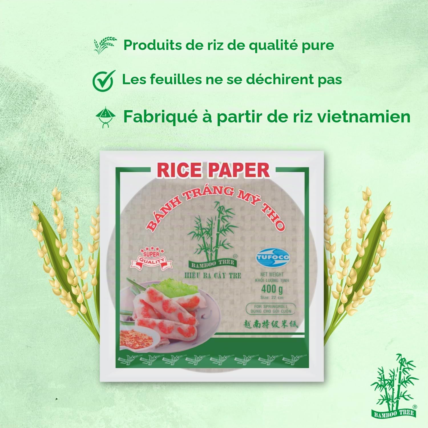 BAMBOO TREE - Feuilles de riz 22Cm. Carré - Multipack (36 X 400 GR)