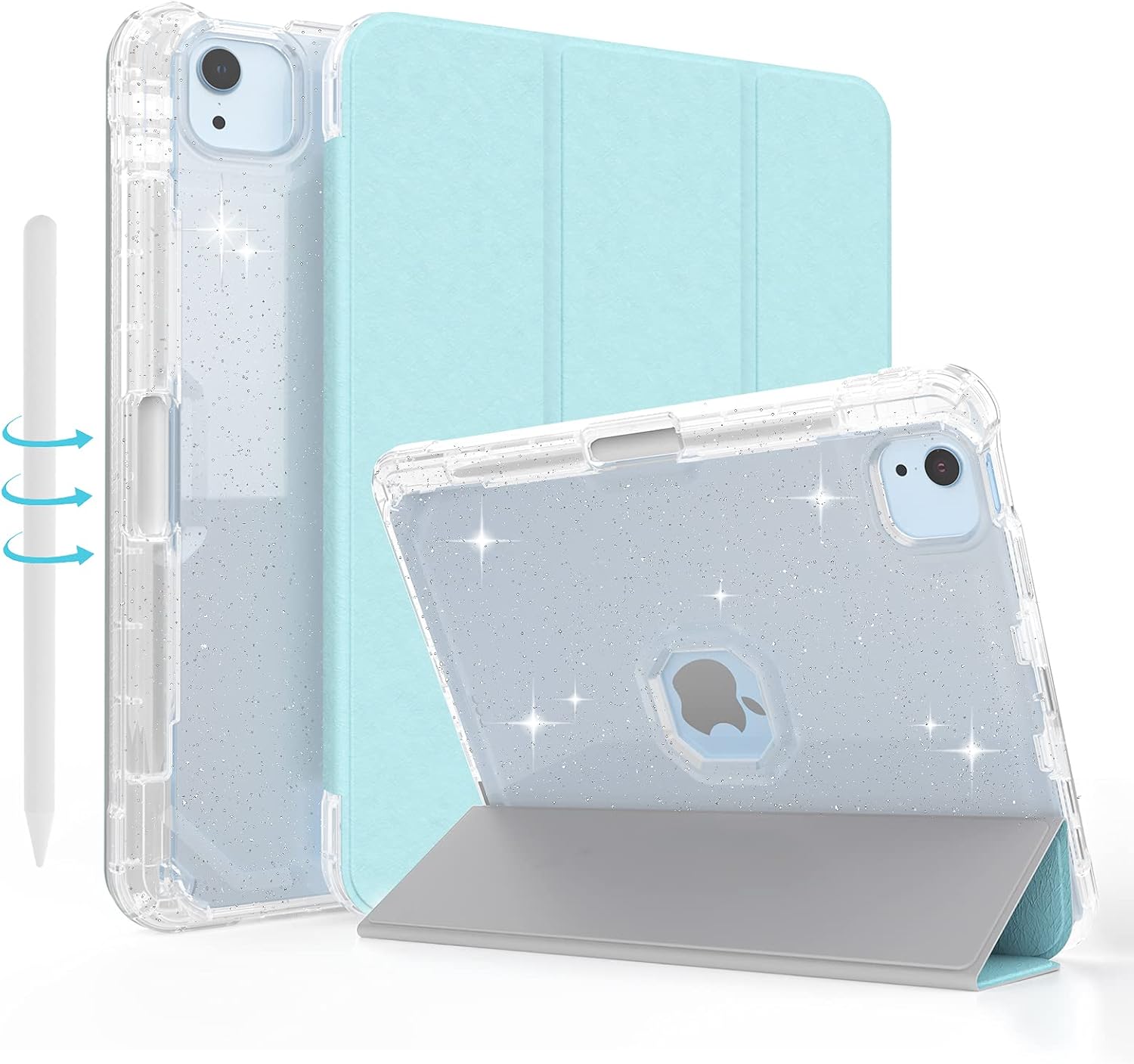 Sevrok iPad Air 5th Generation Case/iPad Air 4th Generation Case, iPad 10.9 inch Case with Apple Pencil Charging Holder, Smart Slim Glitter Sparkle Cover, Shiny Clear iPad Air 4 /Air 5 Case (Blue)