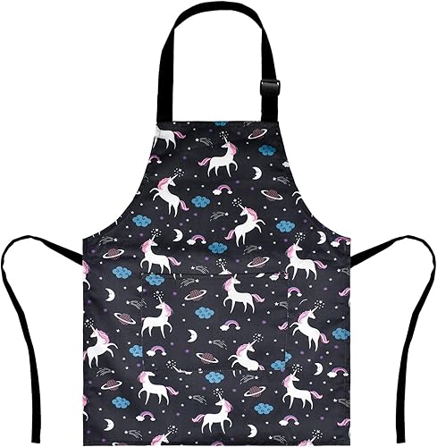 Delantal de dinosaurio para niños con bolsillo, delantales de unicornio para niñas, para cocinar, pintar, delantal de cocina para niños de 3 a 12