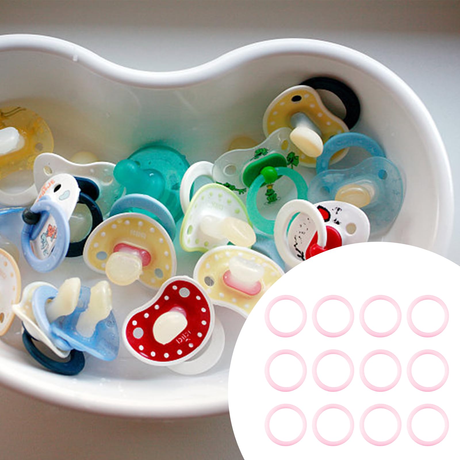 12 Piezas Anillo De Silicona Chupete,Chupete Bebé Clips,Adaptadores Para Chupetes Mam,Soporte Suave Mordedor,Regalos Para Niños,Accesorios para Baby Shower,Rosa,Kiuiom — view 7