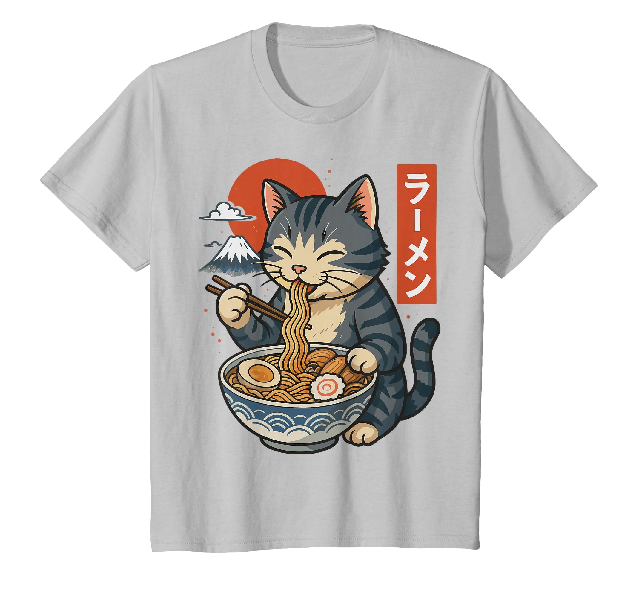 Anime Cat Eating Ramen Retro Kawaii Ramen Cat T-Shirt