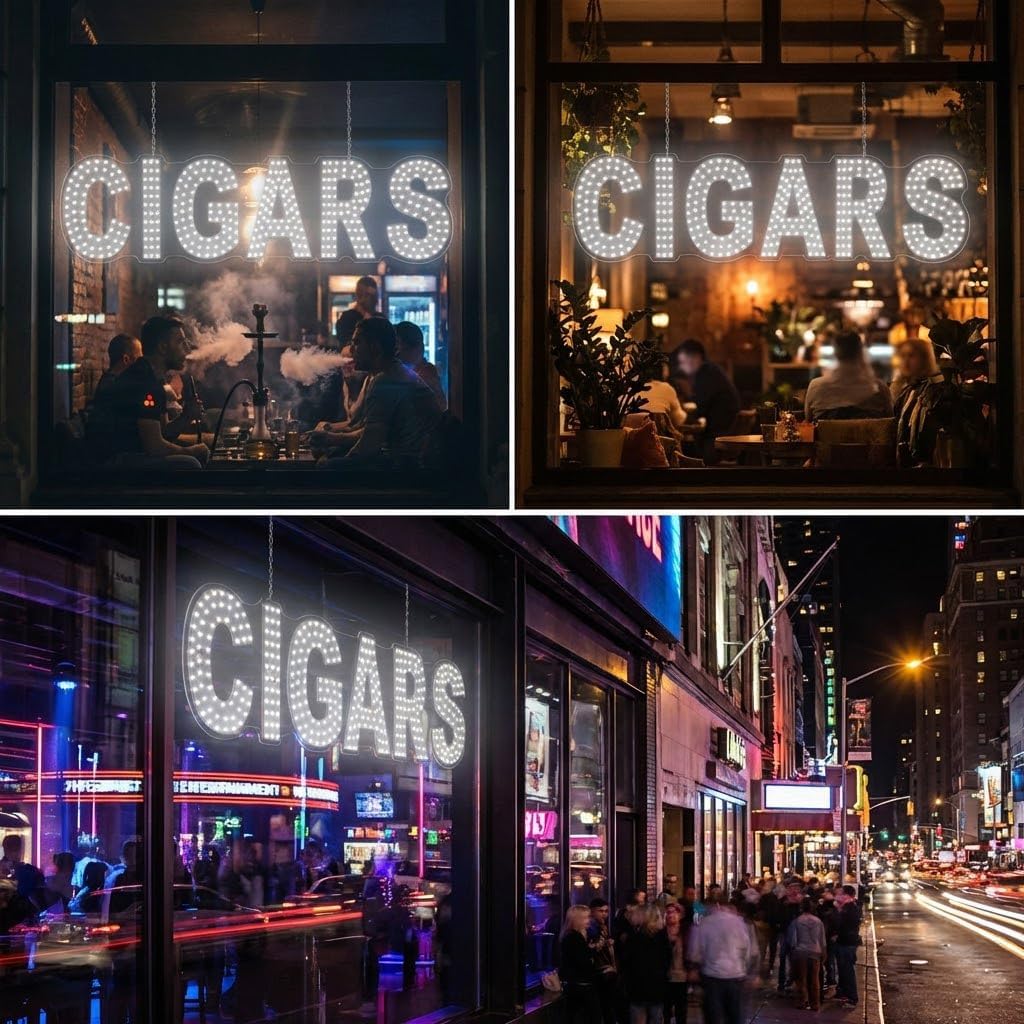 EPL CIGARS WHITE, LED 3G Sparkling Sign, Eye-catching sign, Super Bright, 8"x32", Remote Control & Animated Motion - Business decor, Storefront display