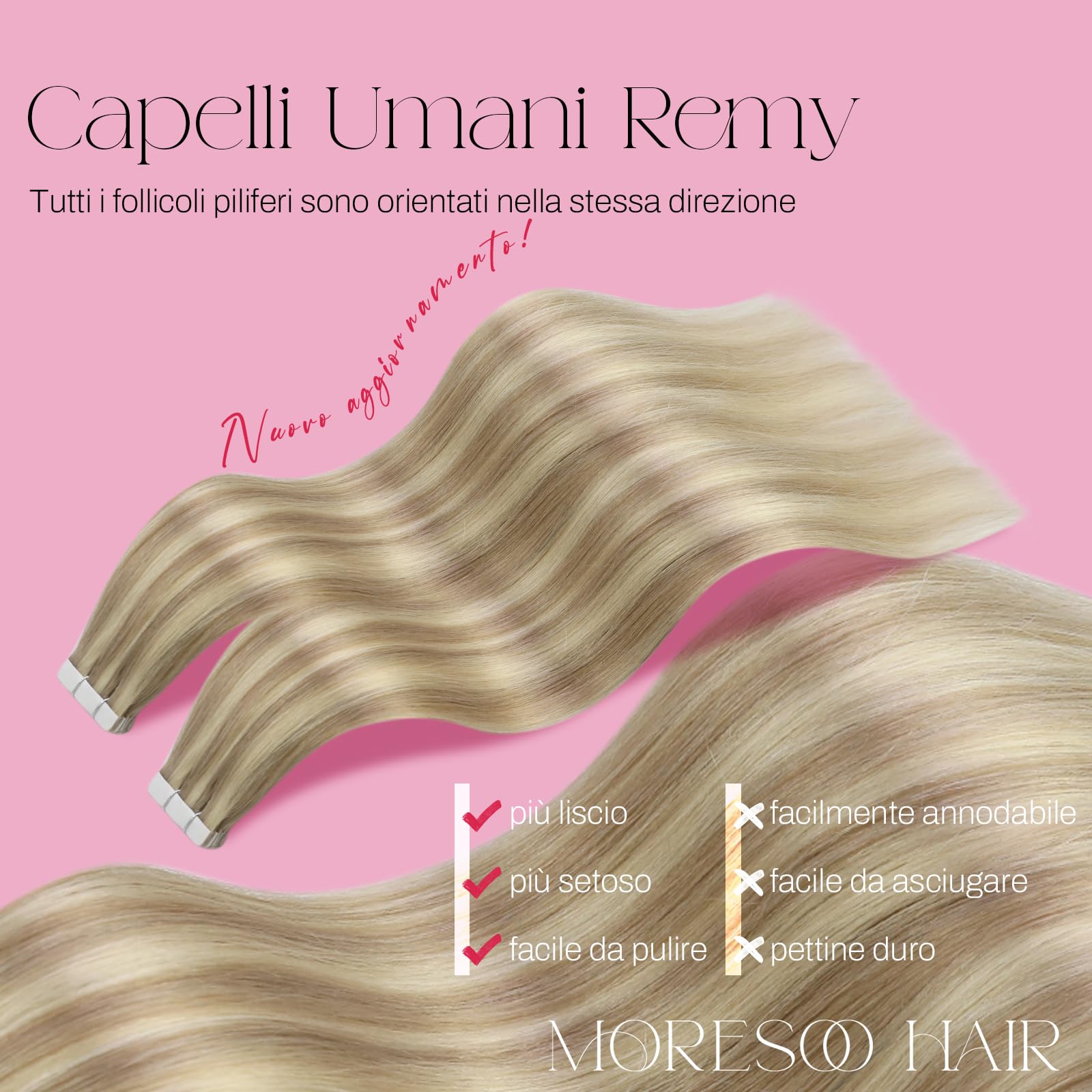 Moresoo Extension Adesive 50 e 55 cm #P16/22 Capelli Veri Bundle