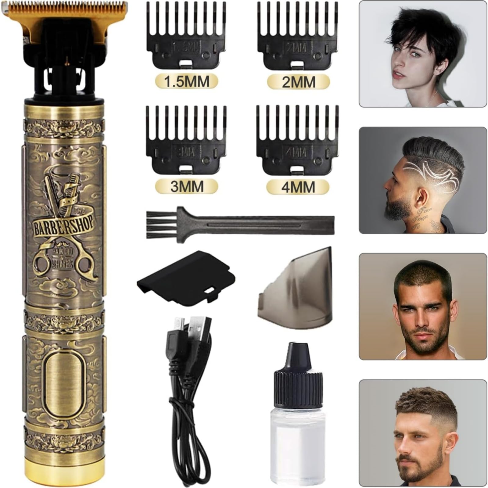 Máquina de Cortar Pelo Hombre Profesional, Recortadora de Barba Hombre Inalámbrica, Incluye 4 Peines-Guía, Máquina de Afeitar Hombre Ideal para Cortes Precisión en Casa y en Peluquería