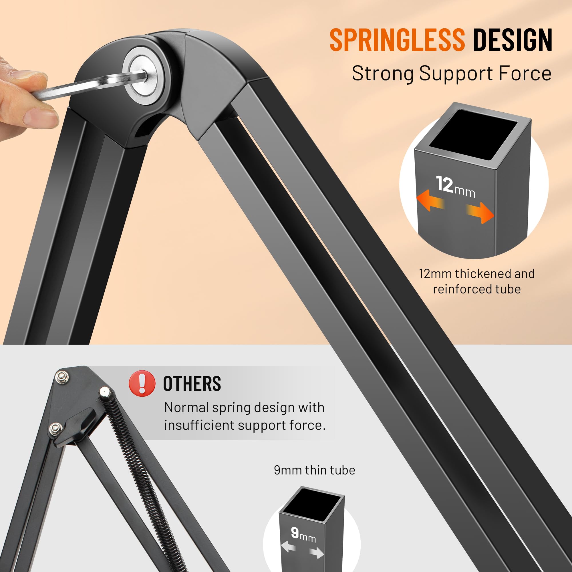 CAHAYA Profesjonalne ramię mikrofonowe Boom Arm – w pełni regulowany stojak mikrofonowy z szeroką podstawą, adapter mikrofonowy 3/8" do 5/8", kompatybilny z HyperX, Blue Yeti, QuadCast - CY00380-1