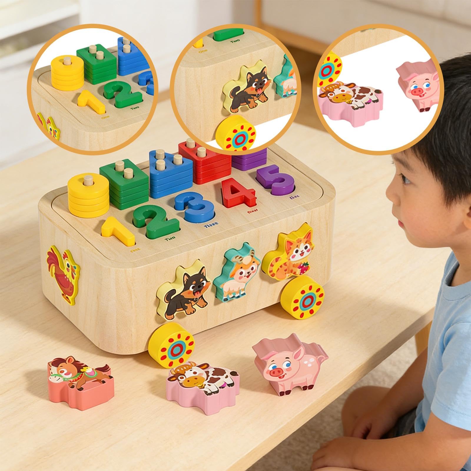 Blocchi Da Costruzione, Animali, Auto, Sviluppo Sensoriale, Giocattolo Impilabile in Legno per Bambini