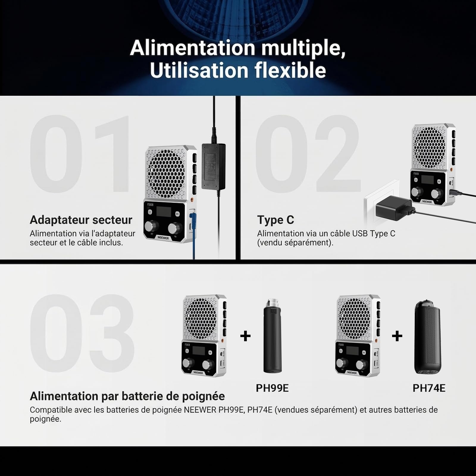 NEEWER FS60B Lampe LED Bicolore 60W Compacte avec App/Panneau