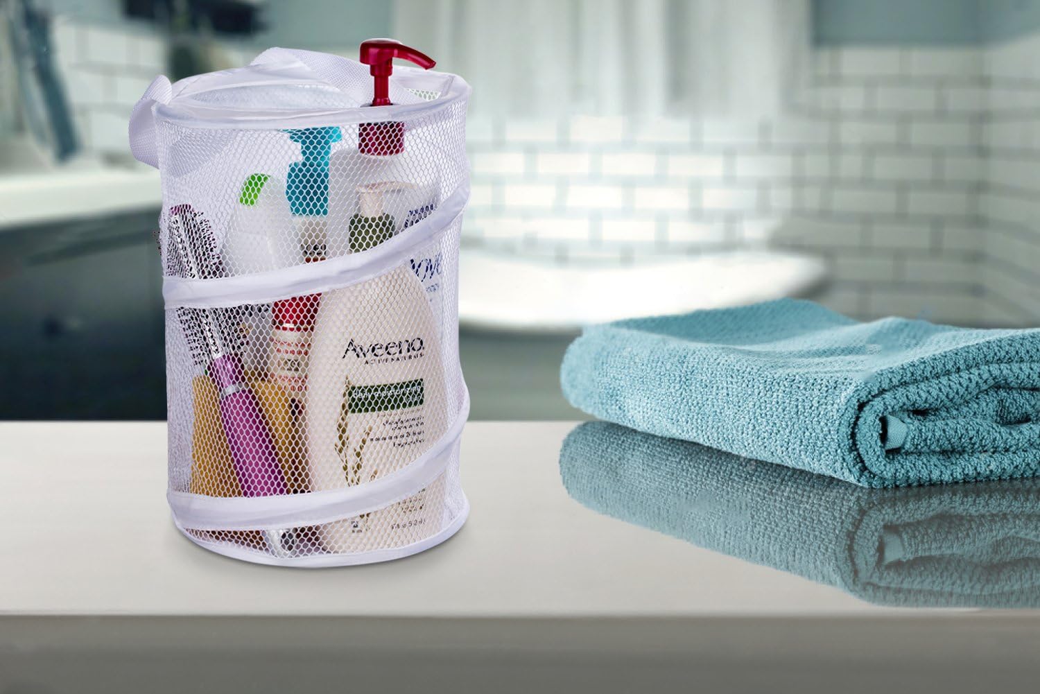 Dorm Shower Caddy – 8” X 12” - Carry Your Sundries Right Into The Shower. Great for College Dorm Life, Gyms, Camping and Travel. Folds Flat for Easy Storage When Not Needed. (White)