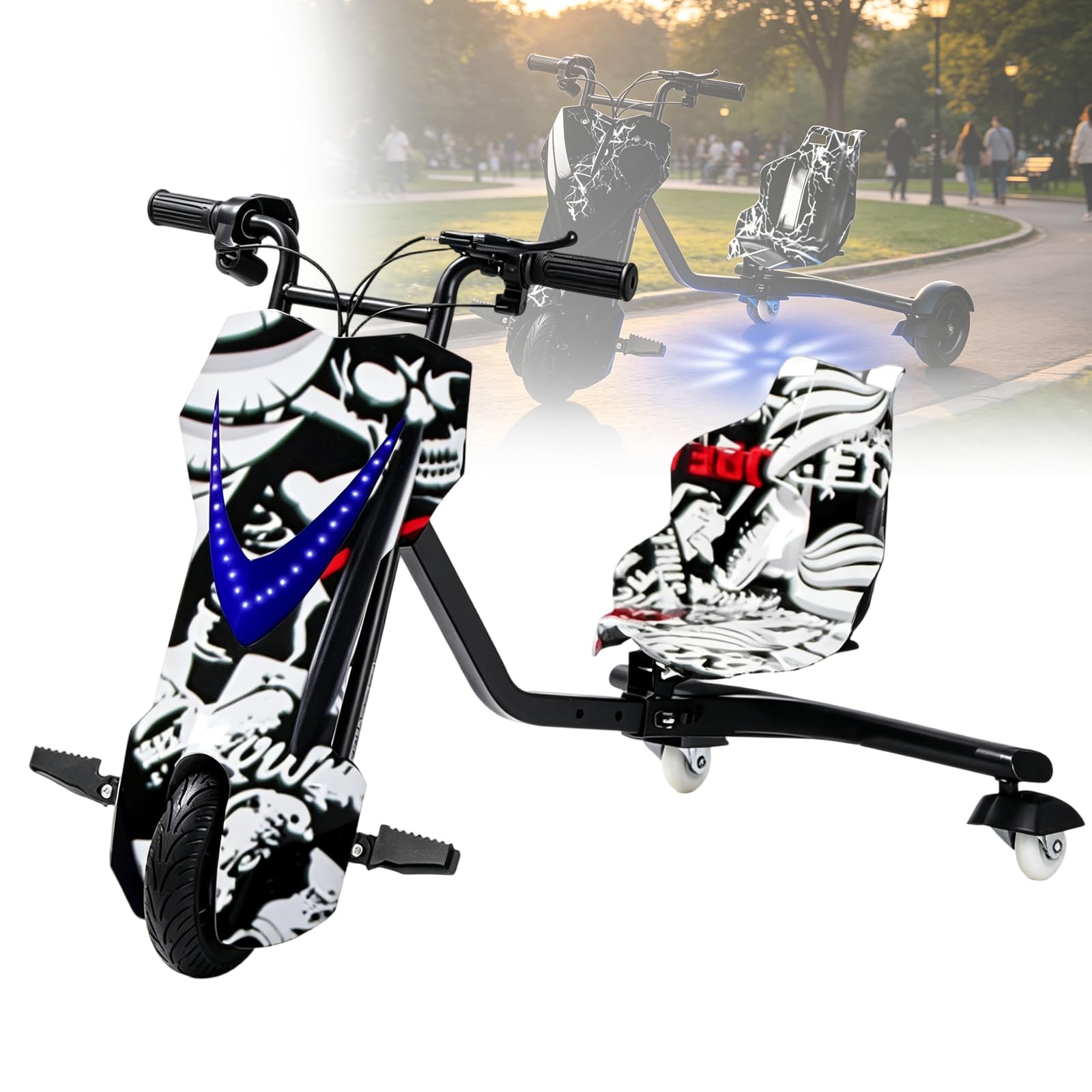 Triciclo Eléctrico para Niños de 5 a 8 Años, Realizar Derrapes y Giros de 360°, Carro Electrico Niño Montable, Juguete Scooter Eléctrico para Niños con Luces de Colores 8-Inch-J