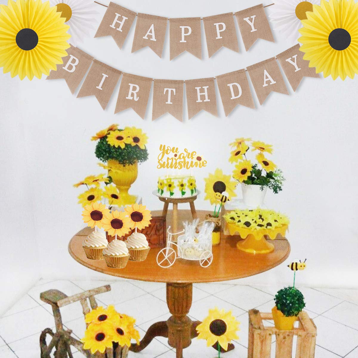 Sunflower Baby Shower Party Decorations Happy Birthday Banner, Yellow