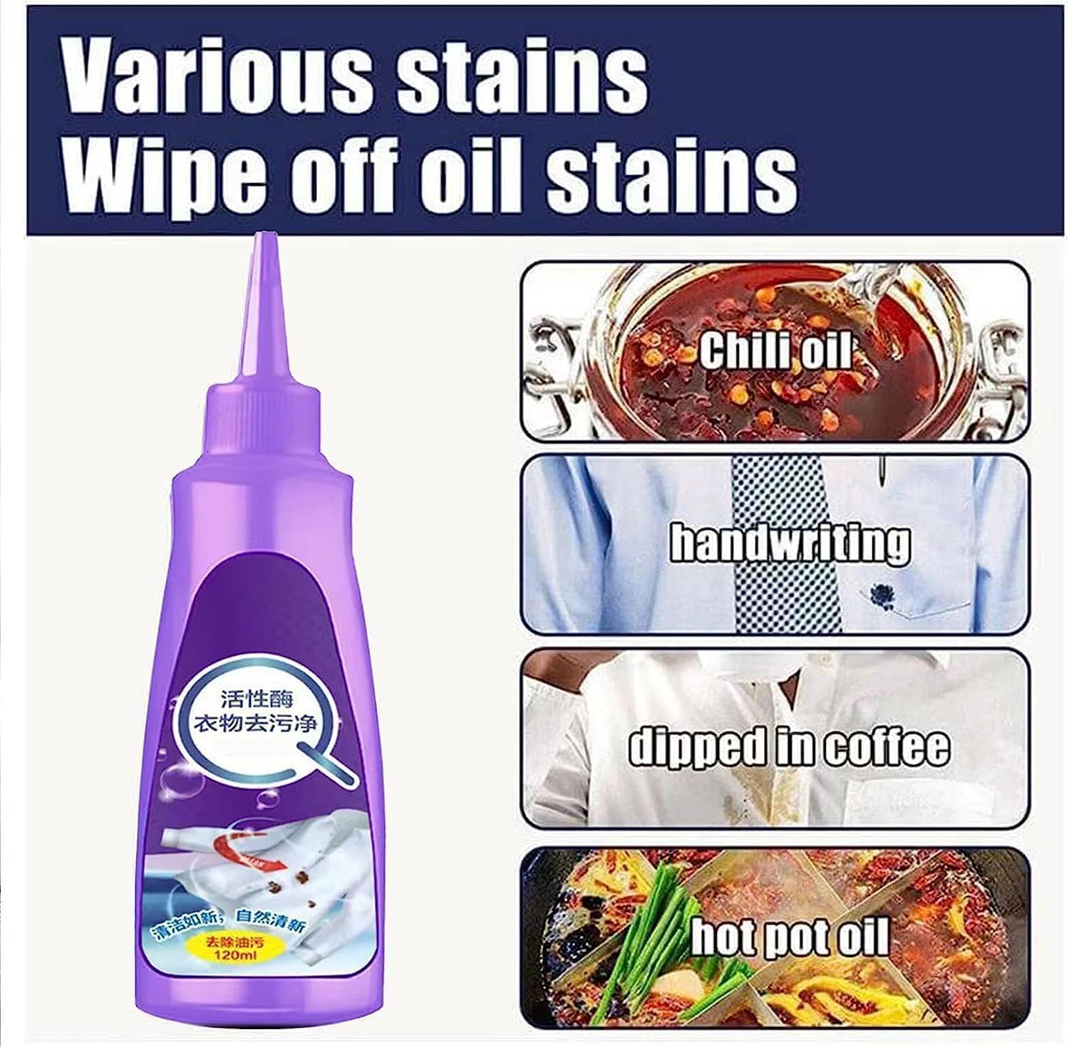 Active Enzyme Laundry Stain Remover, Stain Remover for Clothes Laundry Purple Bottle, Stubborn Oil Stain for Clothes & Fabrics (3pcs)