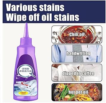 Active Enzyme Laundry Stain Remover, Stain Remover for Clothes Laundry Purple Bottle, Stubborn Oil Stain for Clothes & Fabrics (1pcs)