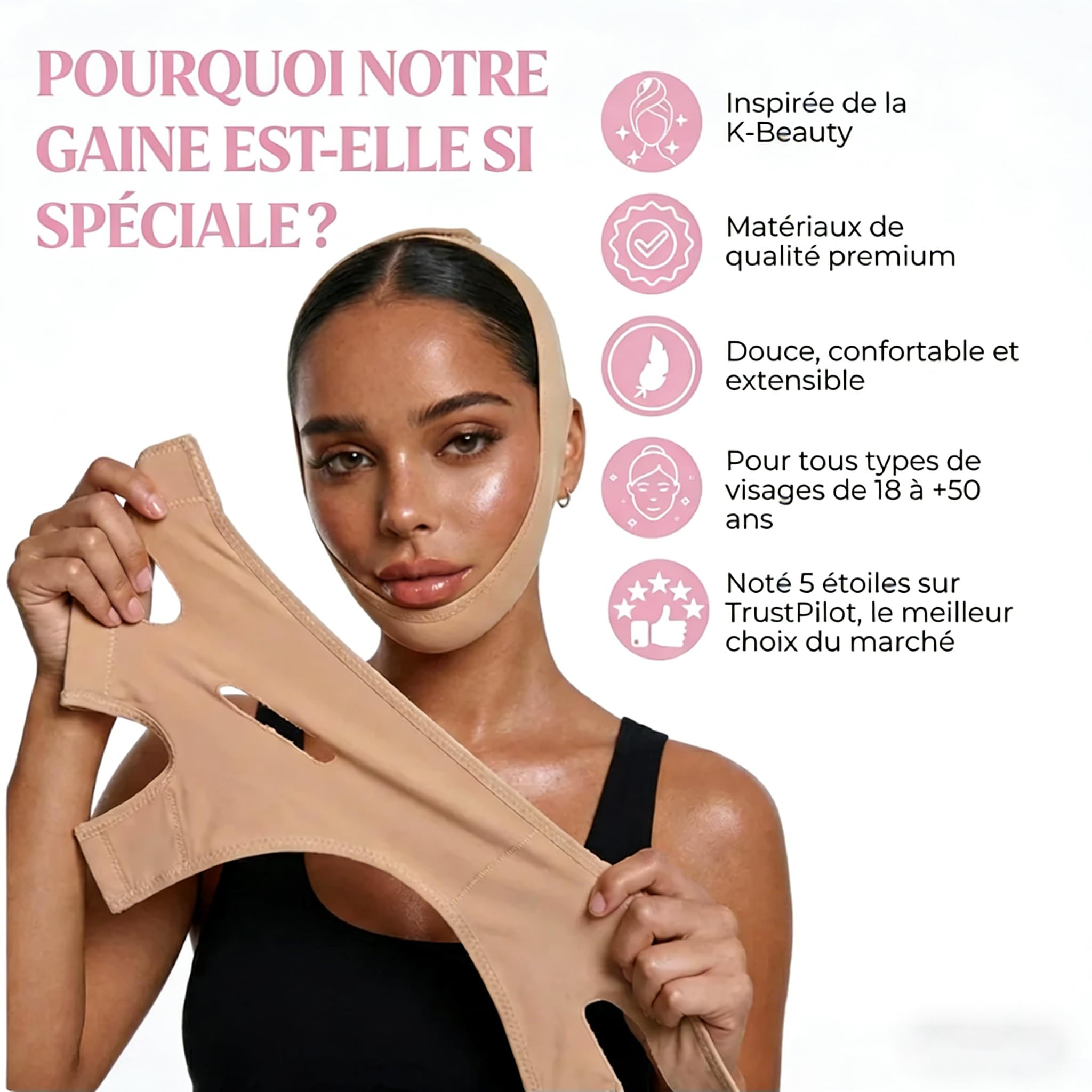 SweetLifty - Bande Raffermissante Pour Le Visage Bande Raffermissante pour le bas du visage, en tissu élastique et respirant, adaptée à tous