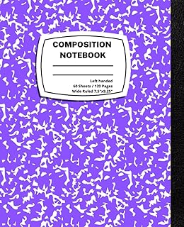 Wide Ruled Composition Notebook, Left Handed: Soft Cover Purple Marble Composition Notebook, Notebook/Journal for Left-Han...