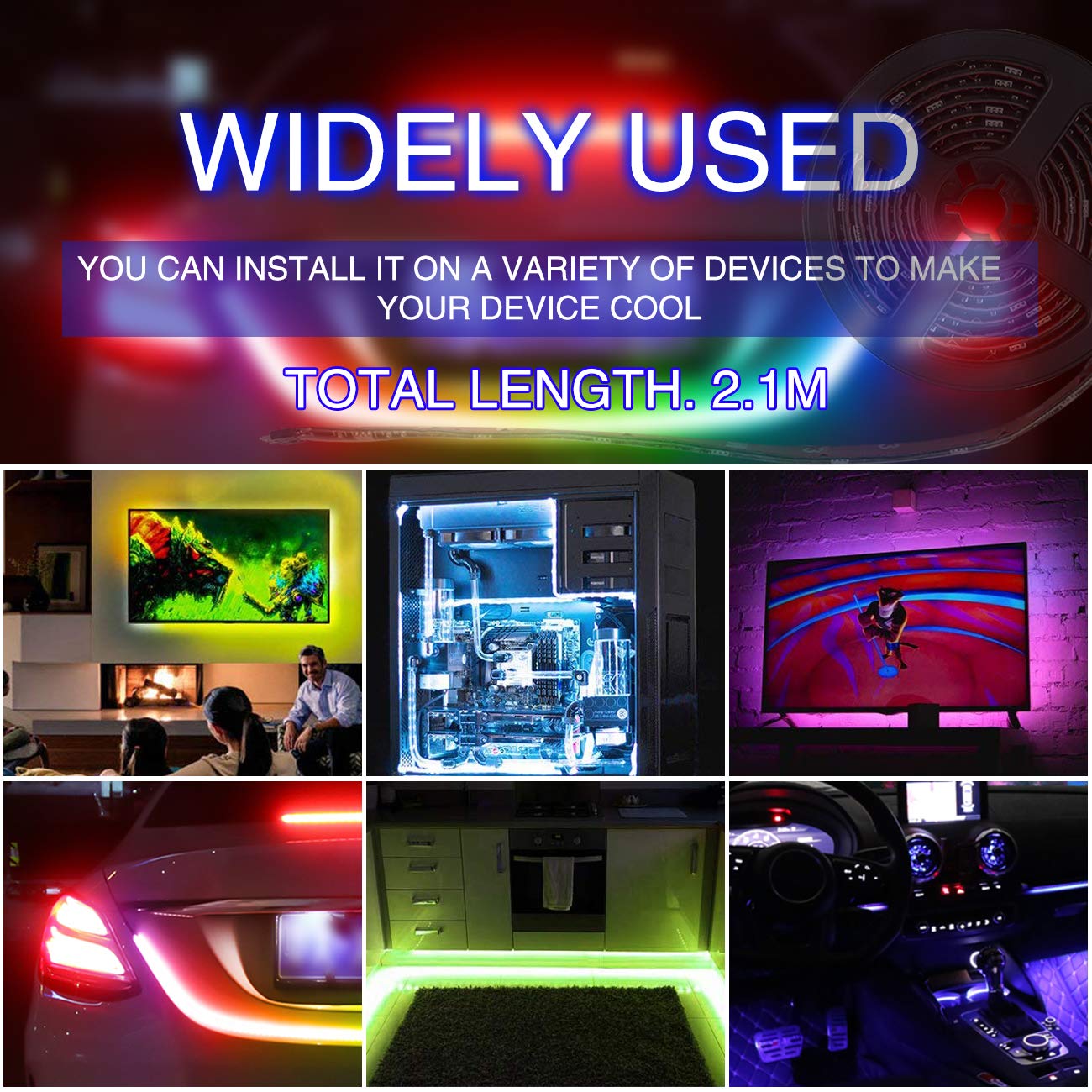 LED TV Hintergrundbeleuchtung,2M USB LED RGB Fernseher Beleuchtung mit Bluetooth APP,TV LED Beleuchtung,LED Strip Musik Lichtband,LED Streifen,für 40-60 Zoll HDTV,PC Bildschirm,Spieltisch,Spiegel usw.