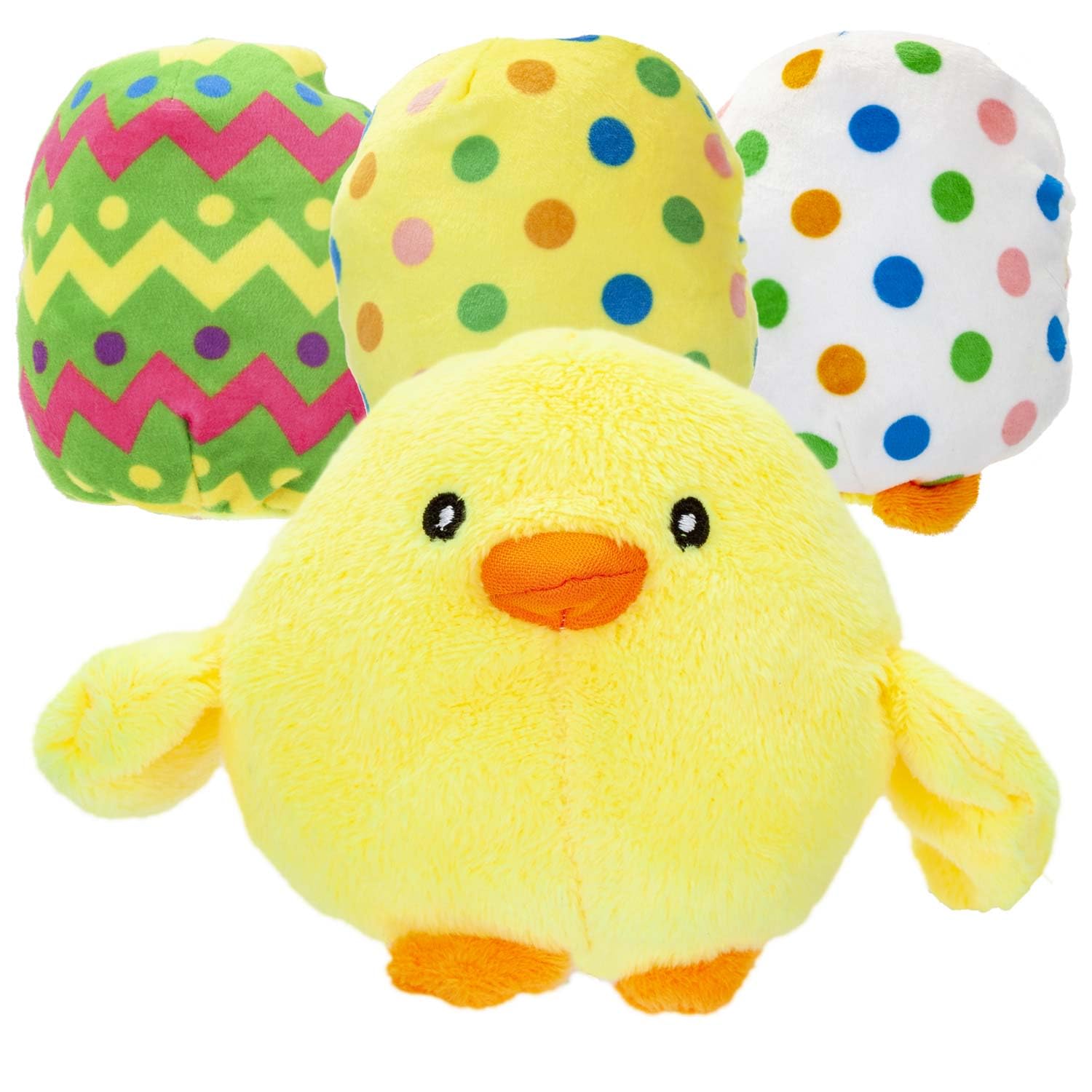 VFM - Easter Baby Chick Soft Toy, Baby Chick In Egg 12cm Reversible Plush Fidget Toy for Babies, Duck Chick, Colourful Easter Egg, Great Gift for the Easter Bunny To Bring for An Egg Hunt (Pack Of 1)