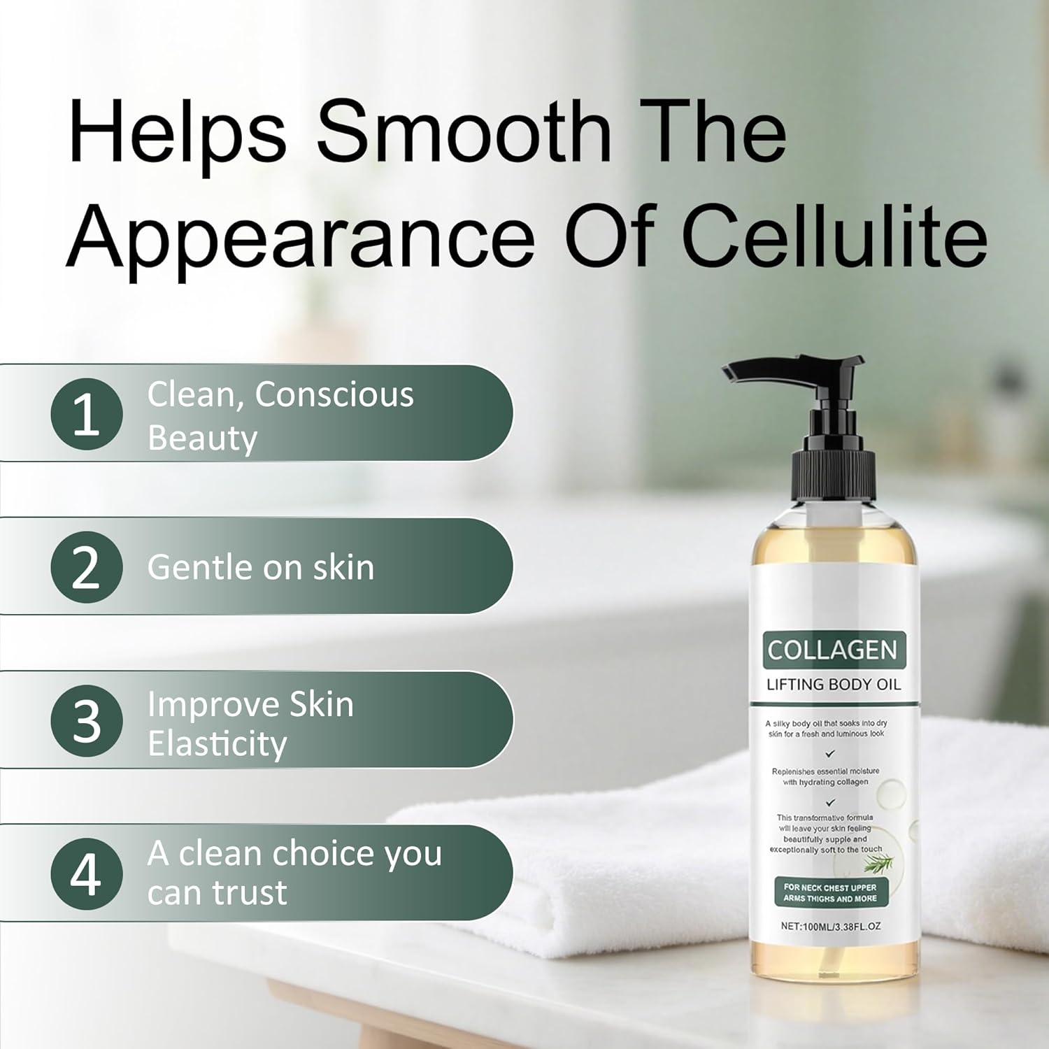 Collagen Oil, Advanced Collagen Oil for Skin Tightening & Firming, Hydrating After Shower Moisturize for Women & Men, All Skin Types - 3.38 Fl Oz