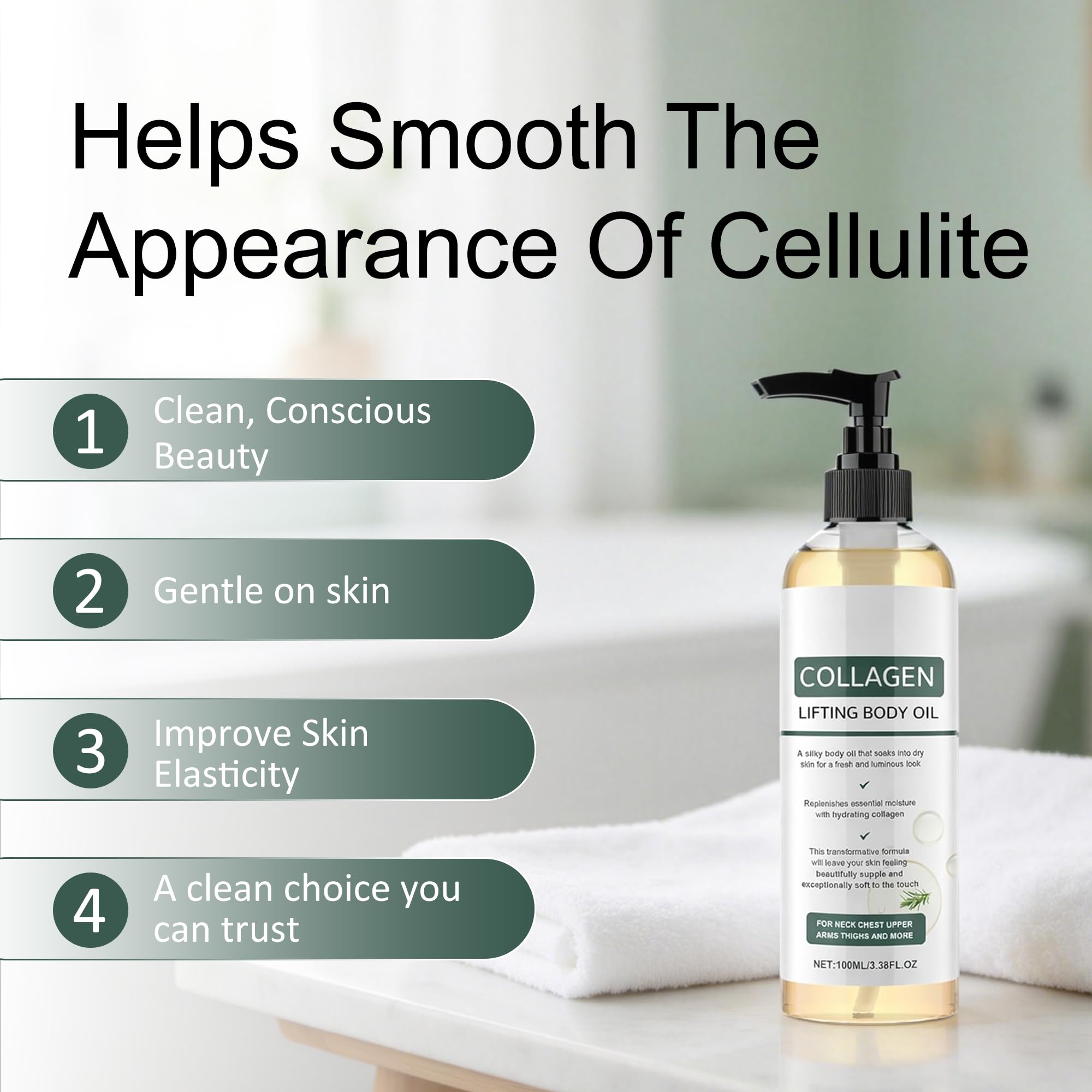 Collagen Oil for Skin Tightening, Firming & Hydrating, 3.38 Fl Oz
