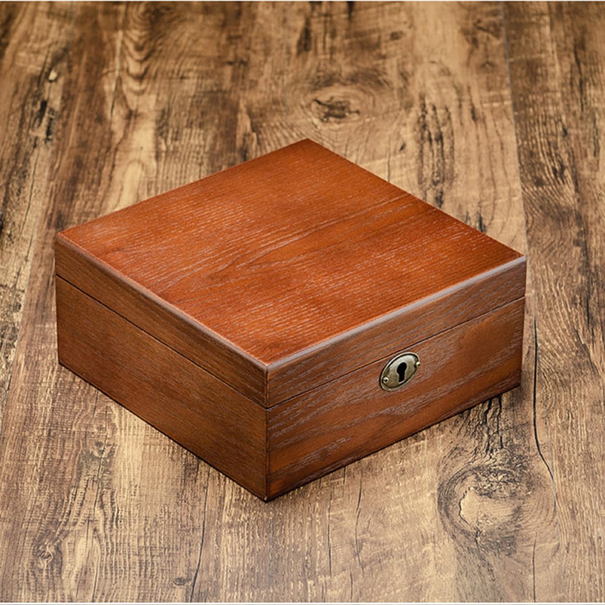 BESTOYARD Uhrenbox für Aufbewahrung mit Schloss Holz Braune und 6 Fächern | Quadratische Form, Displaybox für Armbanduhren, für Zuhause und Geschäft