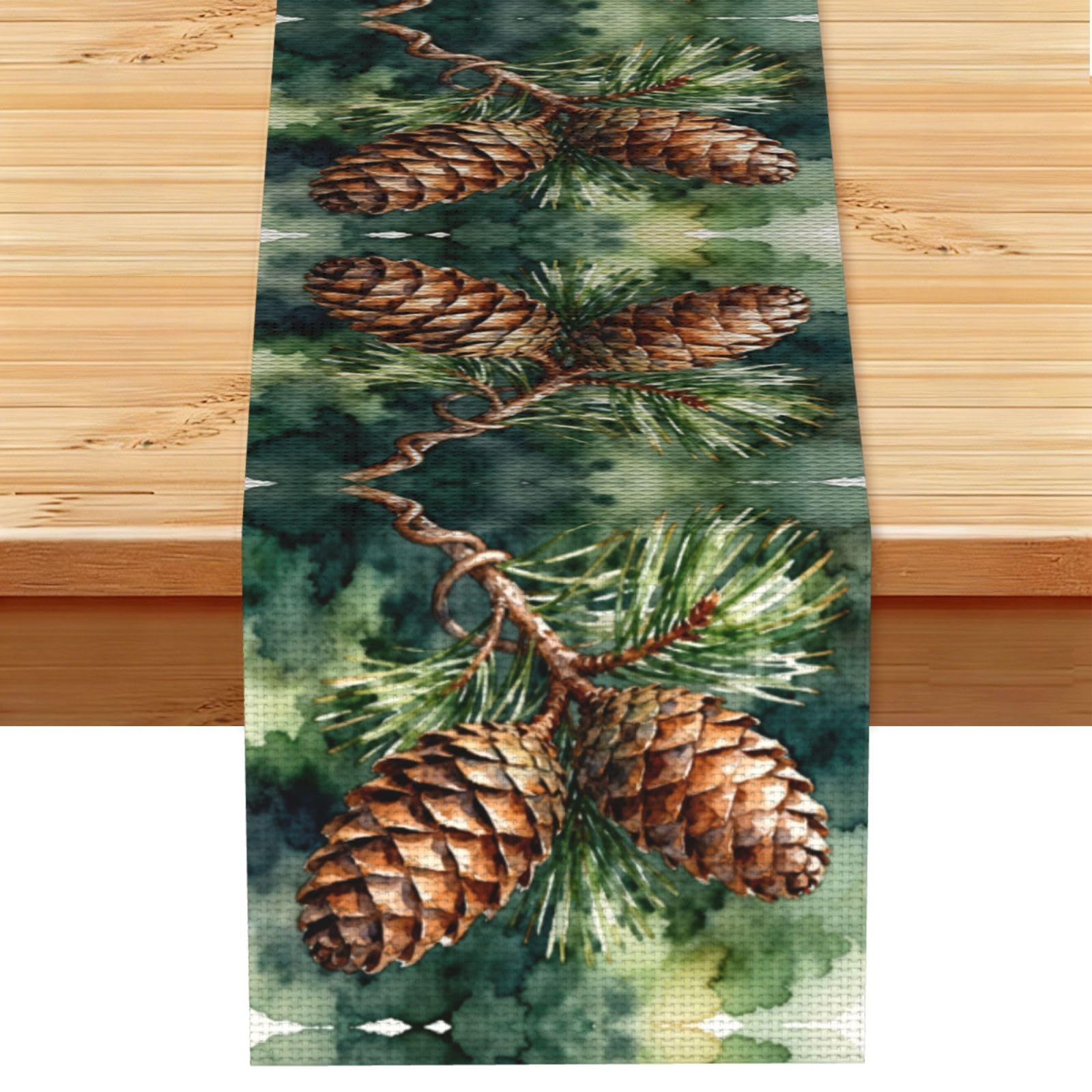 Pine Cone Branch Linen Look Table Runner 13x72-Wrinkle Resistant Farmhouse Style for Dining Table Decor