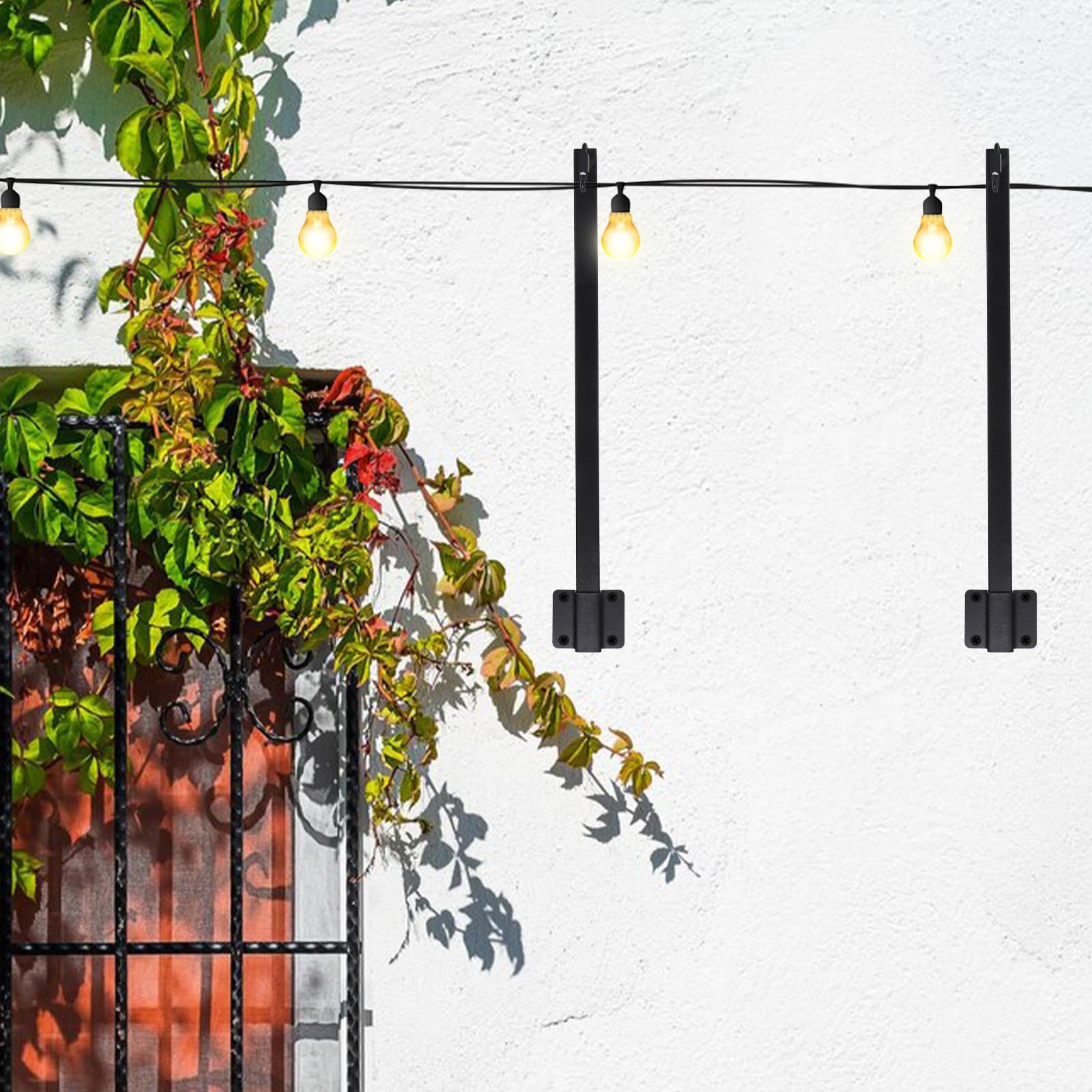 Poste Colgante para Luces de Cadena Exterior, Hierro Negro Ajustable